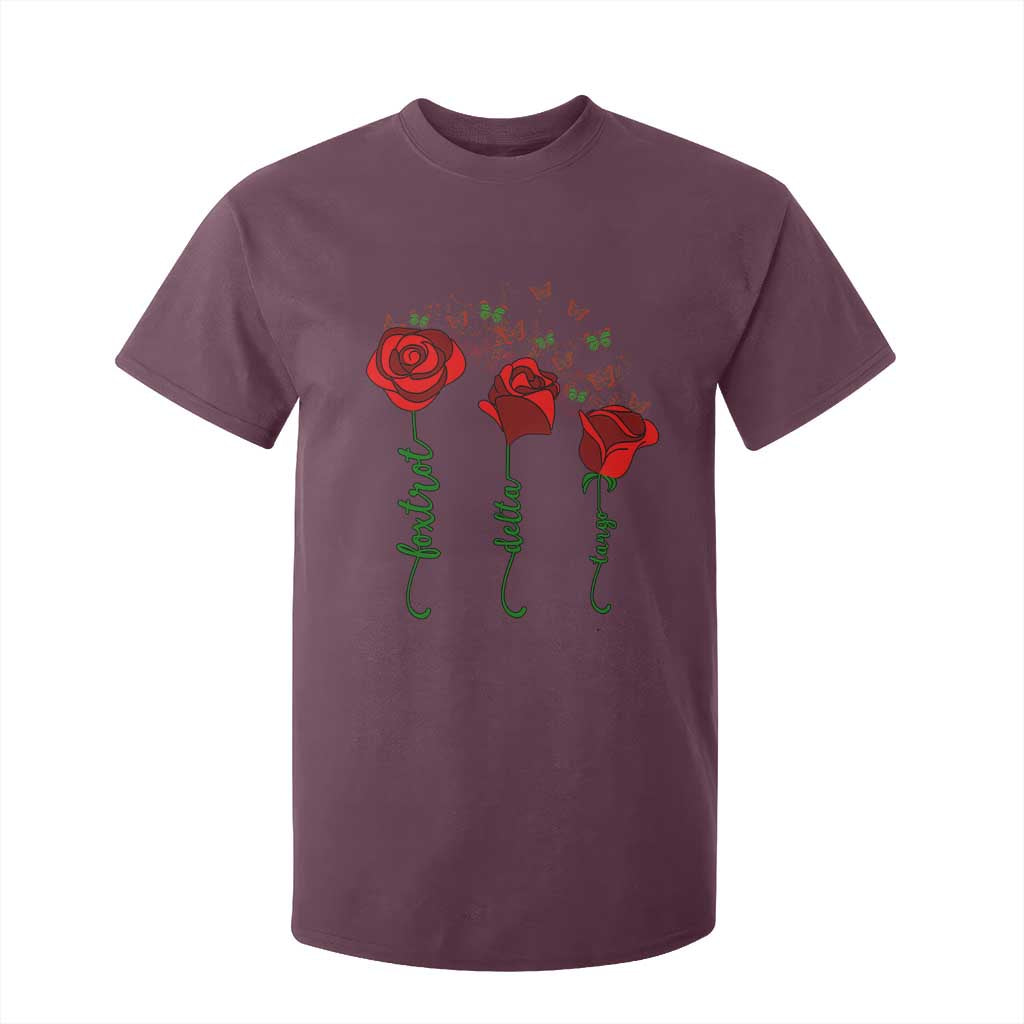 Funny Foxtrot Delta Tango T Shirt For Kid Vintage Rose Flowers Butterfly TS11 Maroon Print Your Wear