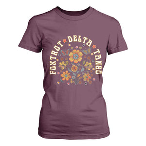 Funny Foxtrot Delta Tango T Shirt For Women Vintage Floral Retro Groovy TS11 Maroon Print Your Wear