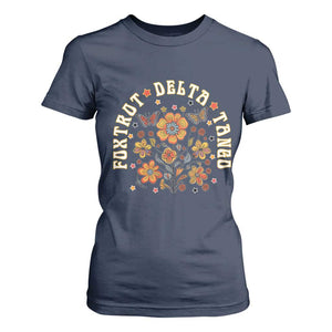 Funny Foxtrot Delta Tango T Shirt For Women Vintage Floral Retro Groovy TS11 Navy Print Your Wear