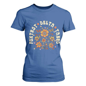 Funny Foxtrot Delta Tango T Shirt For Women Vintage Floral Retro Groovy TS11 Royal Blue Print Your Wear