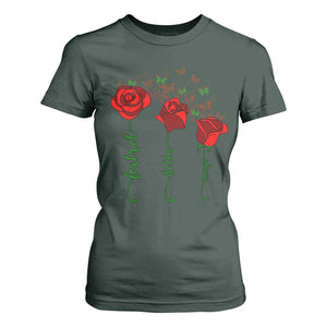 Funny Foxtrot Delta Tango T Shirt For Women Vintage Rose Flowers Butterfly TS11 Dark Forest Green Print Your Wear