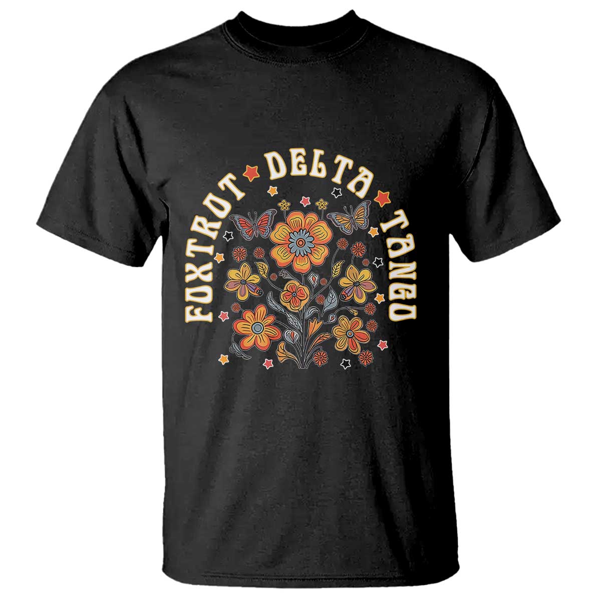 Funny Foxtrot Delta Tango T Shirt Vintage Floral Retro Groovy TS11 Black Print Your Wear
