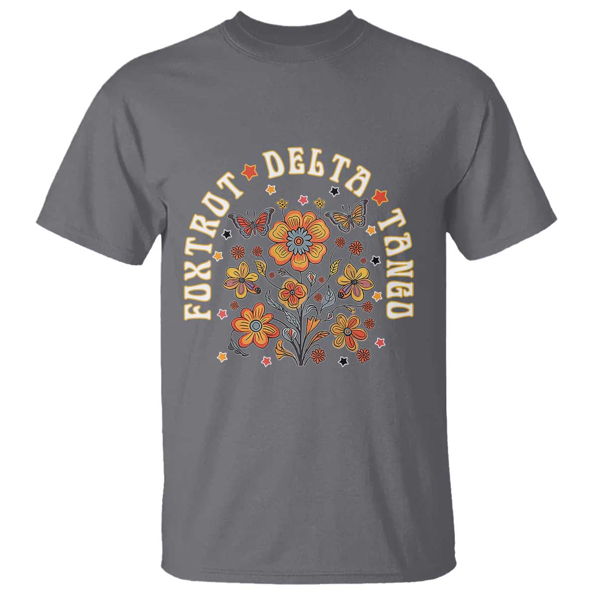 Funny Foxtrot Delta Tango T Shirt Vintage Floral Retro Groovy TS11 Charcoal Print Your Wear