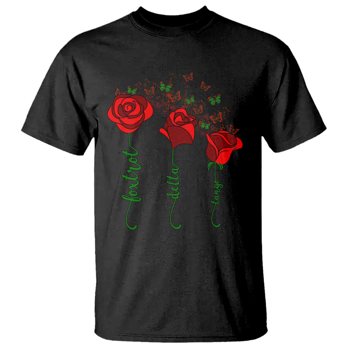 Funny Foxtrot Delta Tango T Shirt Vintage Rose Flowers Butterfly TS11 Black Print Your Wear