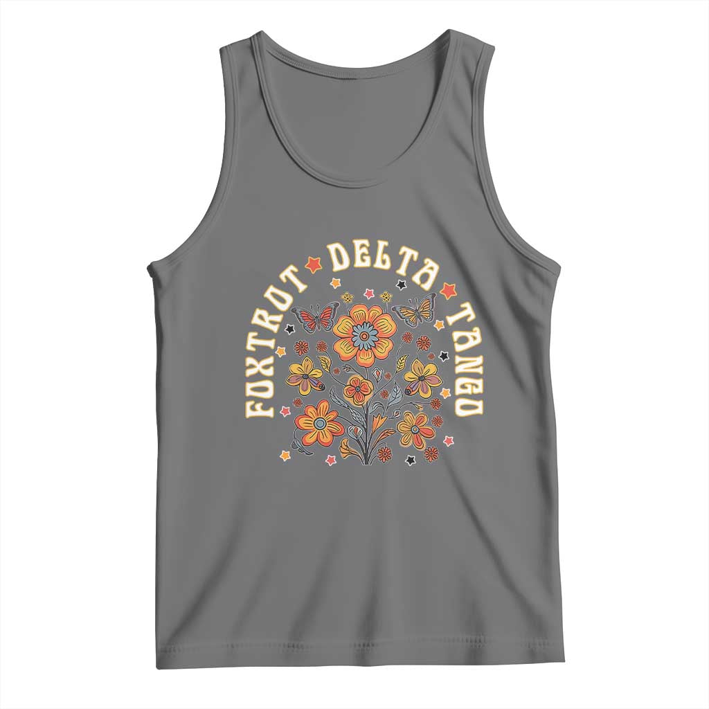 Funny Foxtrot Delta Tango Tank Top Vintage Floral Retro Groovy TS11 Black Heather Print Your Wear