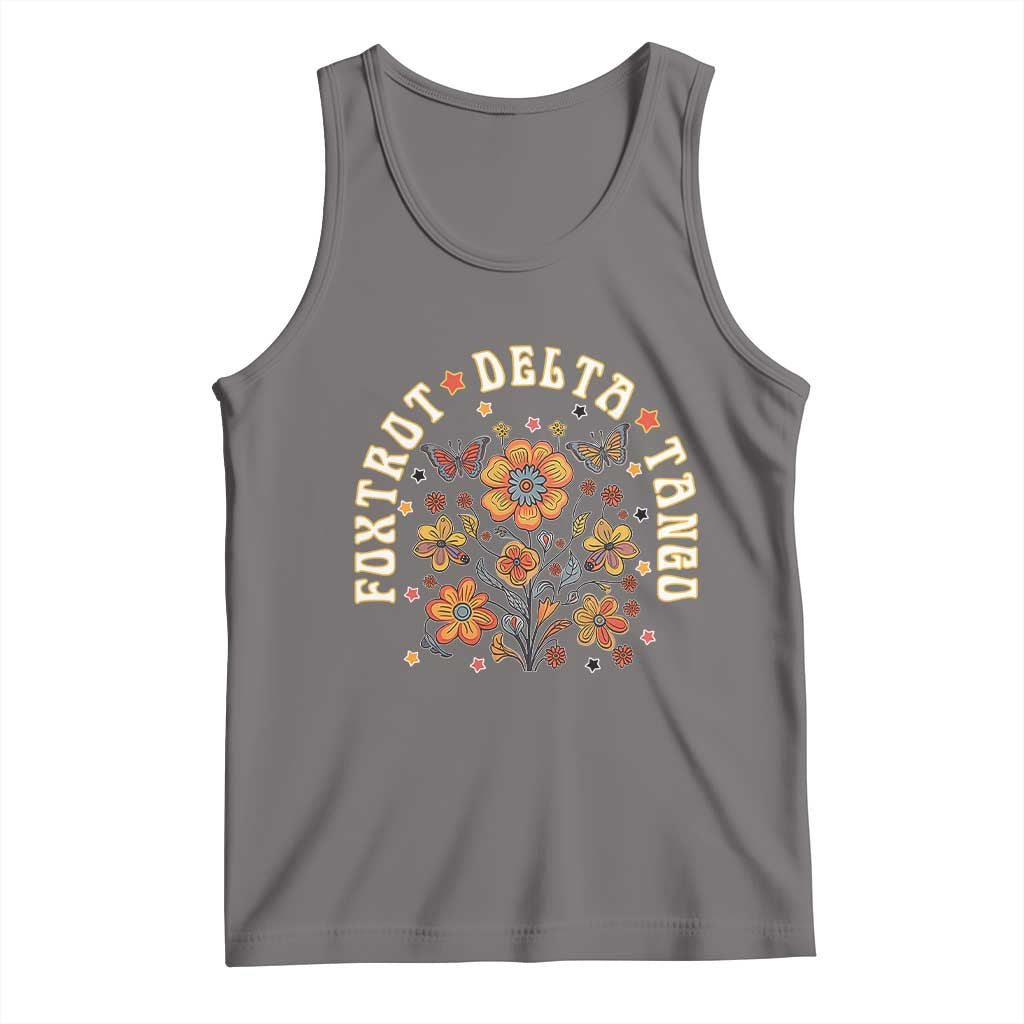 Funny Foxtrot Delta Tango Tank Top Vintage Floral Retro Groovy TS11 Deep Heather Print Your Wear