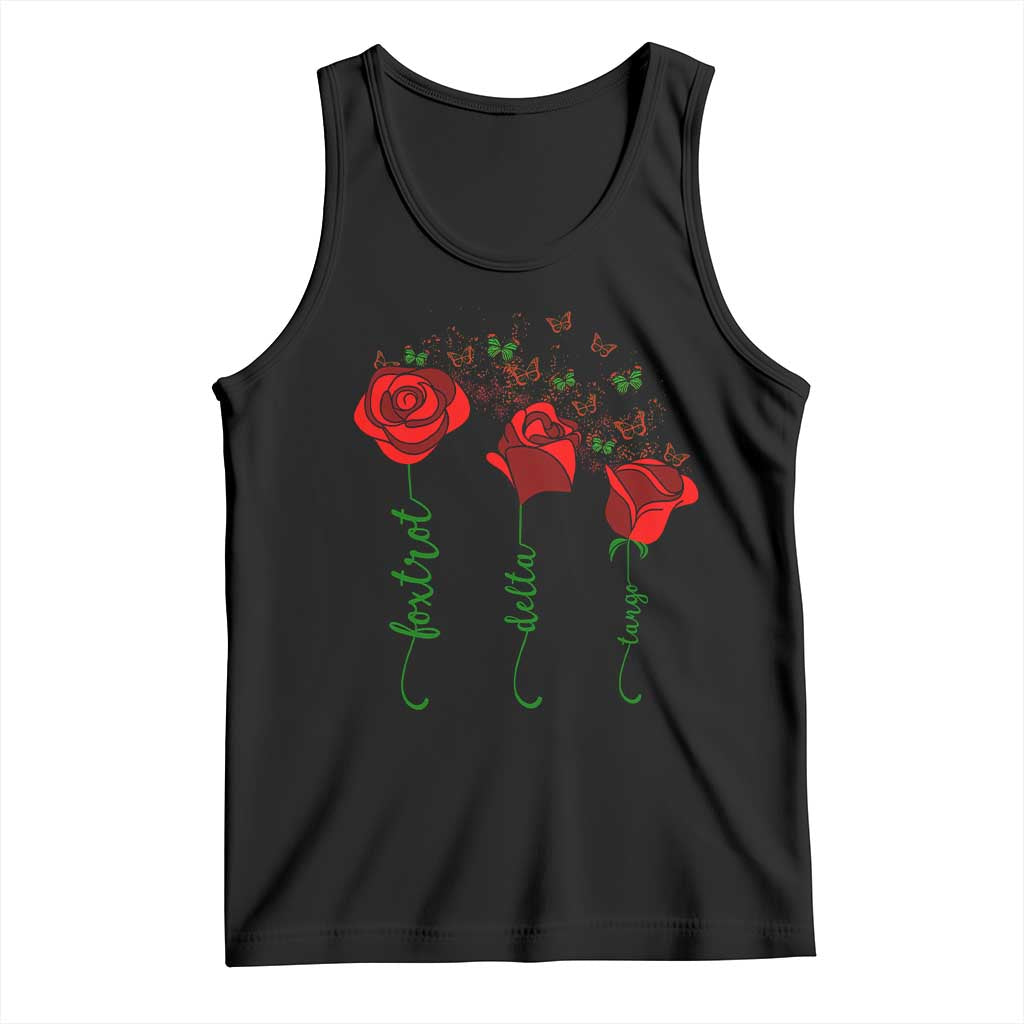 Funny Foxtrot Delta Tango Tank Top Vintage Rose Flowers Butterfly TS11 Black Print Your Wear