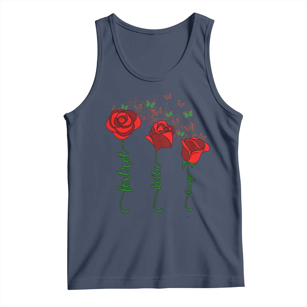 Funny Foxtrot Delta Tango Tank Top Vintage Rose Flowers Butterfly TS11 Navy Print Your Wear