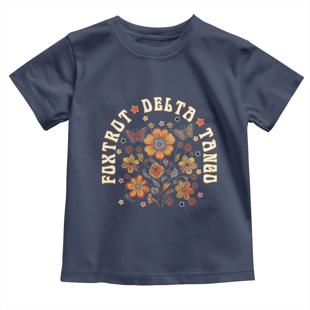 Funny Foxtrot Delta Tango Toddler T Shirt Vintage Floral Retro Groovy TS11 Navy Print Your Wear