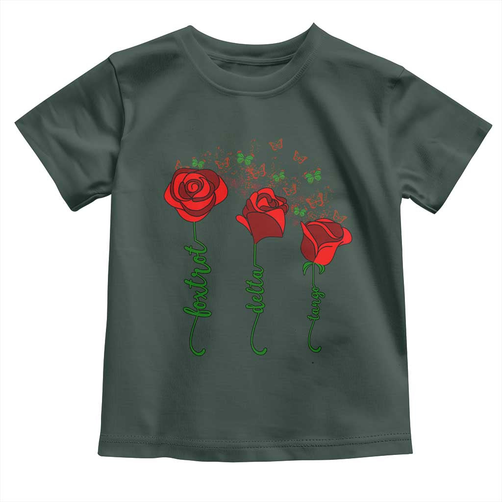 Funny Foxtrot Delta Tango Toddler T Shirt Vintage Rose Flowers Butterfly TS11 Dark Forest Green Print Your Wear