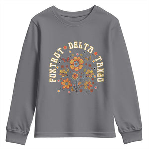 Funny Foxtrot Delta Tango Youth Sweatshirt Vintage Floral Retro Groovy TS11 Charcoal Print Your Wear