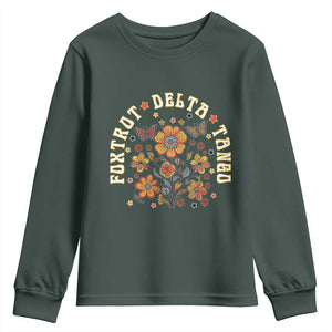 Funny Foxtrot Delta Tango Youth Sweatshirt Vintage Floral Retro Groovy TS11 Dark Forest Green Print Your Wear