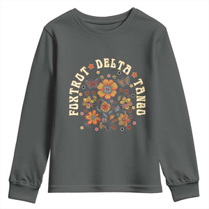 Funny Foxtrot Delta Tango Youth Sweatshirt Vintage Floral Retro Groovy TS11 Dark Heather Print Your Wear