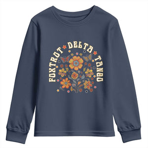 Funny Foxtrot Delta Tango Youth Sweatshirt Vintage Floral Retro Groovy TS11 Navy Print Your Wear