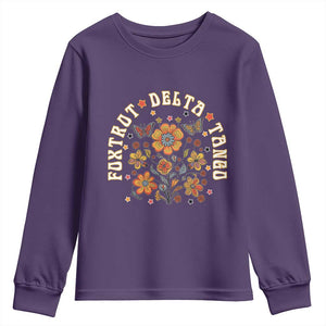 Funny Foxtrot Delta Tango Youth Sweatshirt Vintage Floral Retro Groovy TS11 Purple Print Your Wear