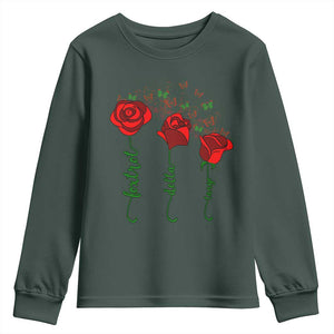 Funny Foxtrot Delta Tango Youth Sweatshirt Vintage Rose Flowers Butterfly TS11 Dark Forest Green Print Your Wear