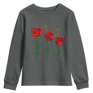 Funny Foxtrot Delta Tango Youth Sweatshirt Vintage Rose Flowers Butterfly TS11 Dark Heather Print Your Wear