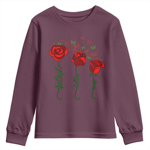 Funny Foxtrot Delta Tango Youth Sweatshirt Vintage Rose Flowers Butterfly TS11 Maroon Print Your Wear