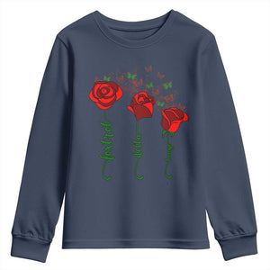 Funny Foxtrot Delta Tango Youth Sweatshirt Vintage Rose Flowers Butterfly TS11 Navy Print Your Wear