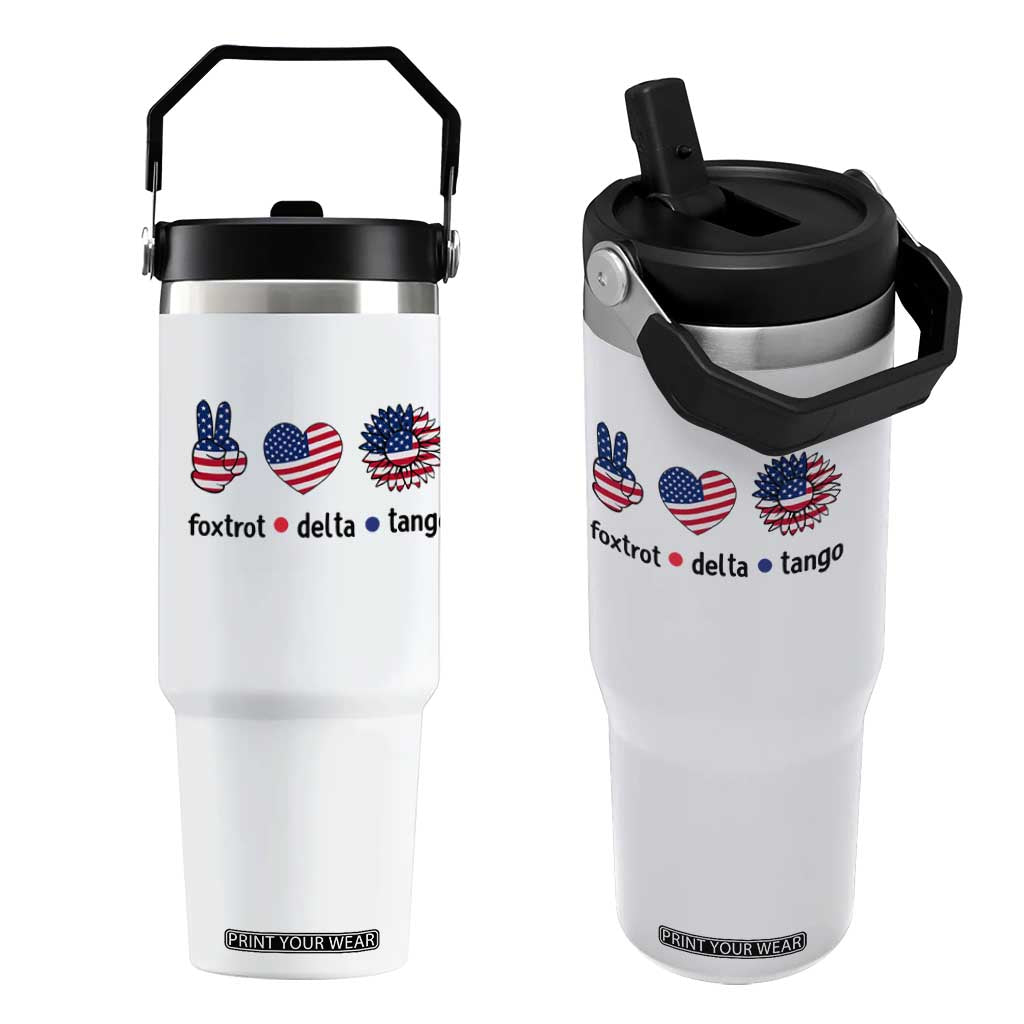 Funny Foxtrots Delta Tangos Flip Straw Tumbler American Flag Peace Sign Heart Sunflower TS02 One Size: 30 oz White Print Your Wear