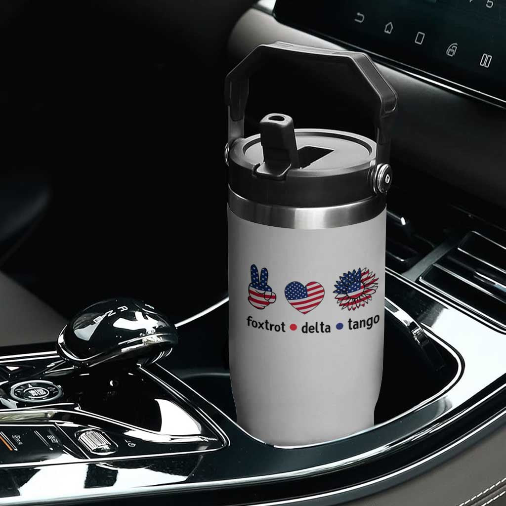 Funny Foxtrots Delta Tangos Flip Straw Tumbler American Flag Peace Sign Heart Sunflower TS02 Print Your Wear