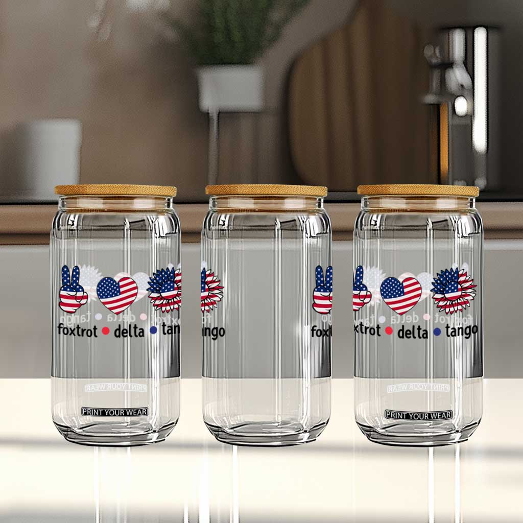Funny Foxtrots Delta Tangos Glass Can American Flag Peace Sign Heart Sunflower TS02 Print Your Wear