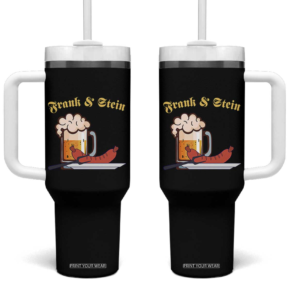 Funny Frank & Stein Tumbler With Handle German Beer Drinking Oktoberfest Sausage TS11 One Size: 40 oz Black Print Your Wear