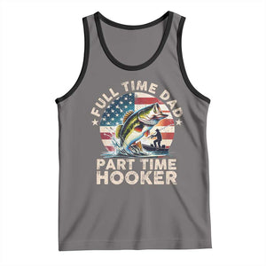 Funny Full Time Dad Part Time Hooker Tank Top Fishing Dad American Flag TS11 Deep Heather Black Print Your Wear