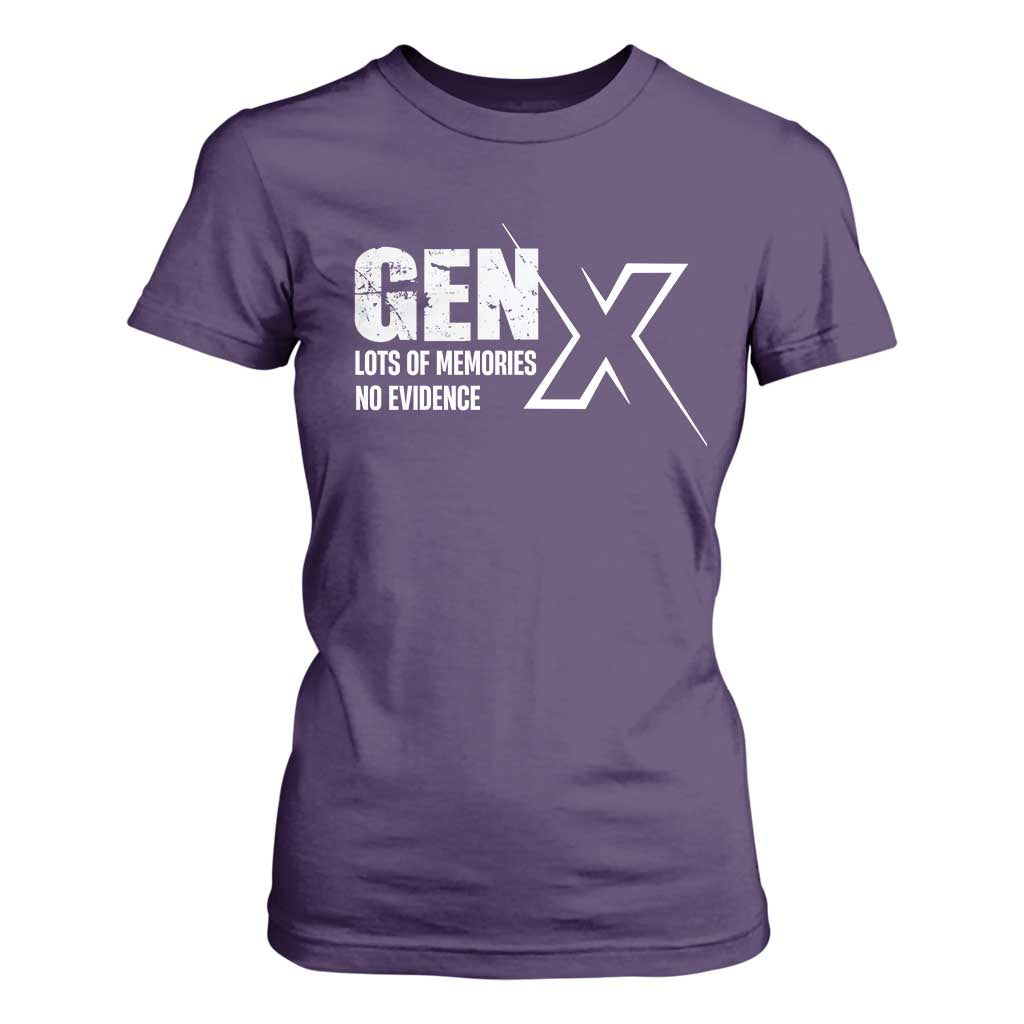Funny Gen X Lots Of Memories No Evidence T Shirt For Women TS11 Purple Print Your Wear