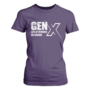 Funny Gen X Lots Of Memories No Evidence T Shirt For Women TS11 Purple Print Your Wear