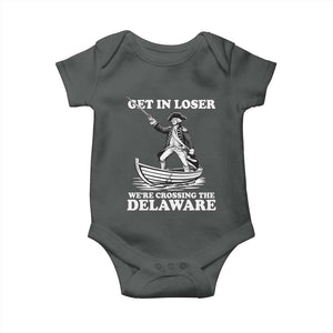 Funny George Washington 4th Of July Baby Onesie Funny Patriotic Get In Loser TS10 Dark Heather Print Your Wear