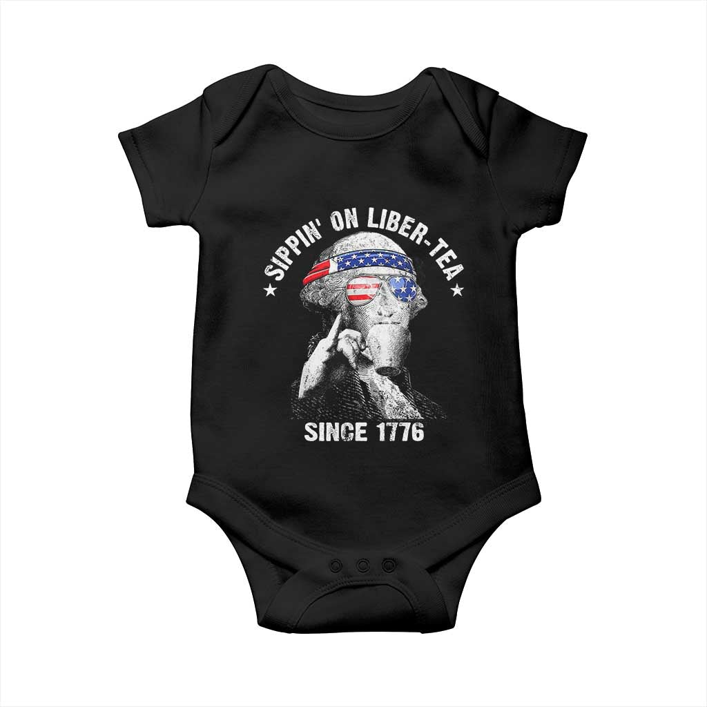 Funny George Washington Baby Onesie 4th Of July Sippin On Liber Tea Liberty American Flag 1776 TS10 Black Print Your Wear