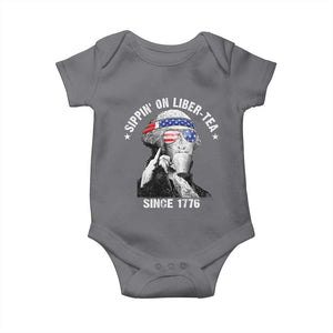 Funny George Washington Baby Onesie 4th Of July Sippin On Liber Tea Liberty American Flag 1776 TS10 Charcoal Print Your Wear
