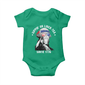 Funny George Washington Baby Onesie 4th Of July Sippin On Liber Tea Liberty American Flag 1776 TS10 Irish Green Print Your Wear