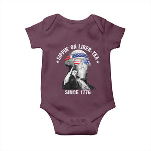 Funny George Washington Baby Onesie 4th Of July Sippin On Liber Tea Liberty American Flag 1776 TS10 Maroon Print Your Wear