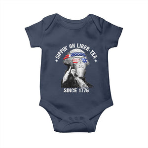 Funny George Washington Baby Onesie 4th Of July Sippin On Liber Tea Liberty American Flag 1776 TS10 Navy Print Your Wear