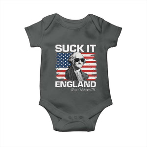 Funny George Washington Baby Onesie Suck It England Bold Patriotic 4th of July 1776 TS02 Dark Heather Print Your Wear