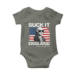 Funny George Washington Baby Onesie Suck It England Bold Patriotic 4th of July 1776 TS02 Military Green Print Your Wear