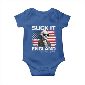 Funny George Washington Baby Onesie Suck It England Bold Patriotic 4th of July 1776 TS02 Royal Blue Print Your Wear