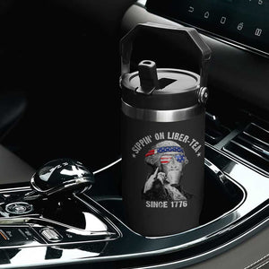 Funny George Washington Flip Straw Tumbler 4th Of July Sippin On Liber Tea Liberty American Flag 1776 TS10 Print Your Wear