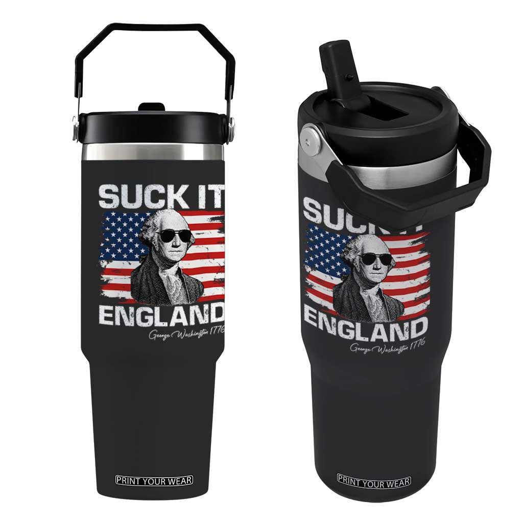 Funny George Washington Flip Straw Tumbler Suck It England Bold Patriotic 4th of July 1776 TS02 One Size: 30 oz Black Print Your Wear