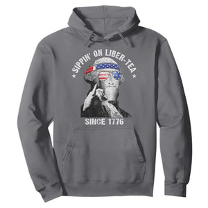 Funny George Washington Hoodie 4th Of July Sippin On Liber Tea Liberty American Flag 1776 TS10 Charcoal Print Your Wear