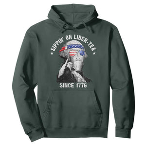 Funny George Washington Hoodie 4th Of July Sippin On Liber Tea Liberty American Flag 1776 TS10 Dark Forest Green Print Your Wear