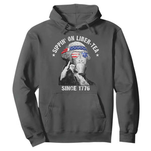 Funny George Washington Hoodie 4th Of July Sippin On Liber Tea Liberty American Flag 1776 TS10 Dark Heather Print Your Wear