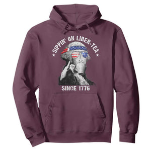 Funny George Washington Hoodie 4th Of July Sippin On Liber Tea Liberty American Flag 1776 TS10 Maroon Print Your Wear