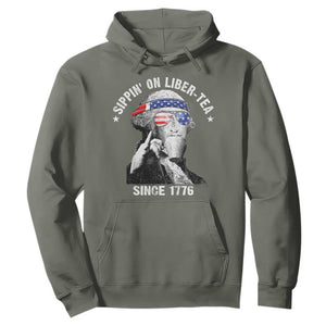 Funny George Washington Hoodie 4th Of July Sippin On Liber Tea Liberty American Flag 1776 TS10 Military Green Print Your Wear