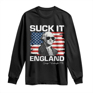 Funny George Washington Long Sleeve Shirt Suck It England Bold Patriotic 4th of July 1776 TS02 Black Print Your Wear