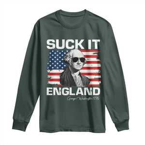 Funny George Washington Long Sleeve Shirt Suck It England Bold Patriotic 4th of July 1776 TS02 Dark Forest Green Print Your Wear