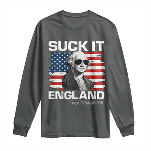 Funny George Washington Long Sleeve Shirt Suck It England Bold Patriotic 4th of July 1776 TS02 Dark Heather Print Your Wear