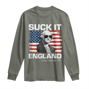 Funny George Washington Long Sleeve Shirt Suck It England Bold Patriotic 4th of July 1776 TS02 Military Green Print Your Wear